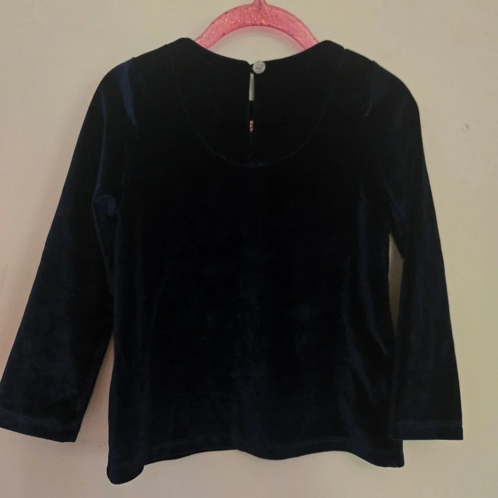 Pink Chicken Girls Navy Blue Velvet Long Sleeve Top Size 4Y Holiday Velour Shirt